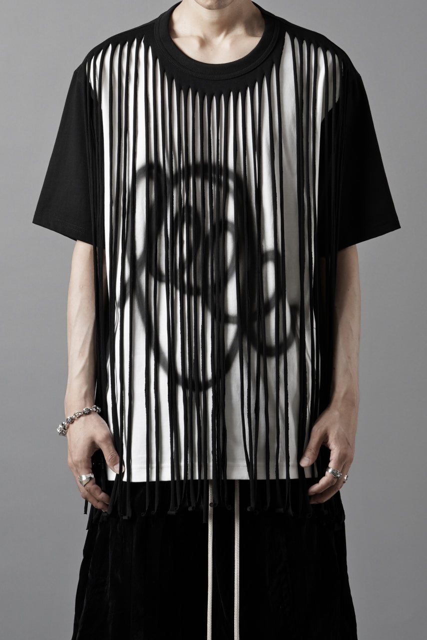 画像をギャラリービューアに読み込む, OBLADI TWO LAYER FRINGE CUT T SHIRT WITH AIRBRUSH PAINT (BLACK)