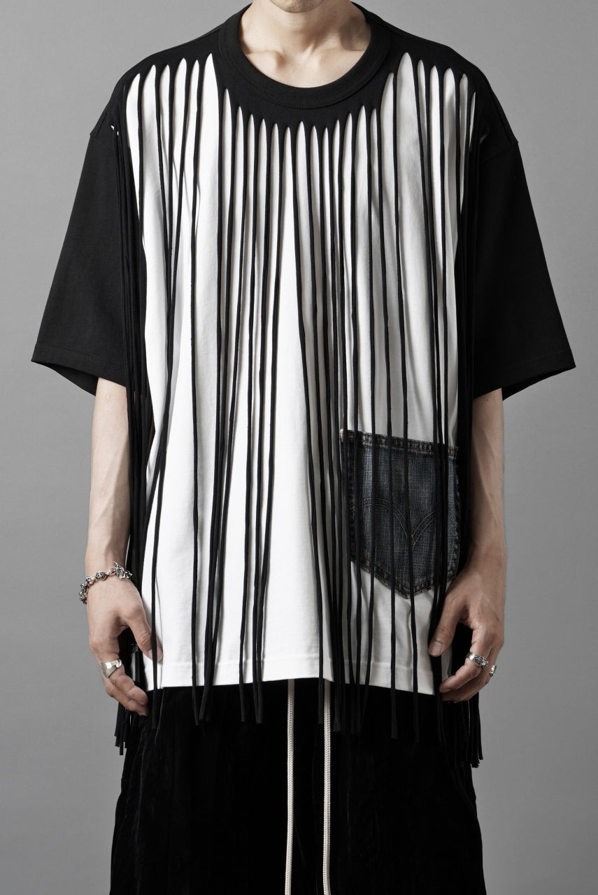 画像をギャラリービューアに読み込む, OBLADI TWO LAYER FRINGE CUT T SHIRT WITH JEANS POCKET (BLACK)