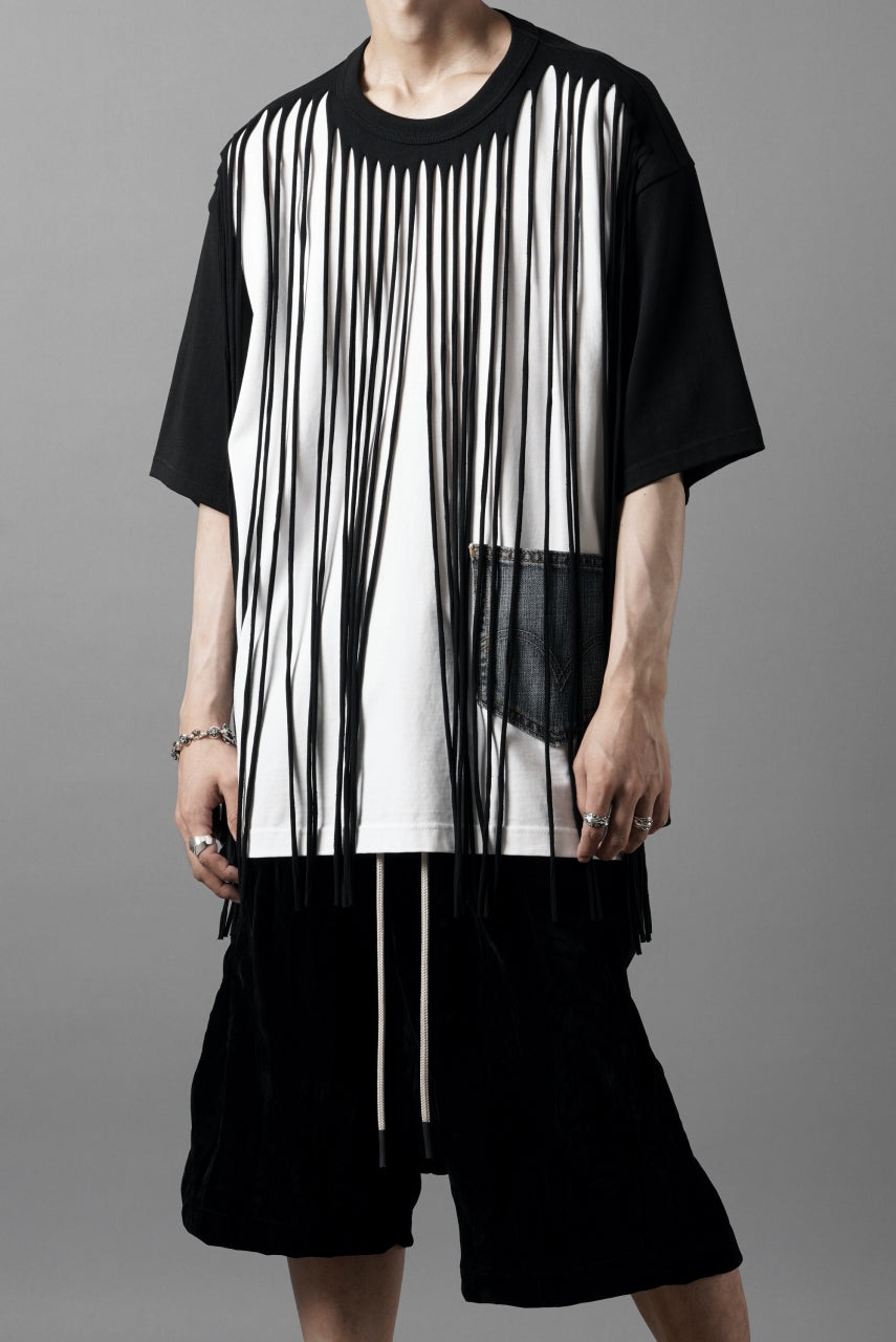 画像をギャラリービューアに読み込む, OBLADI TWO LAYER FRINGE CUT T SHIRT WITH JEANS POCKET (BLACK)