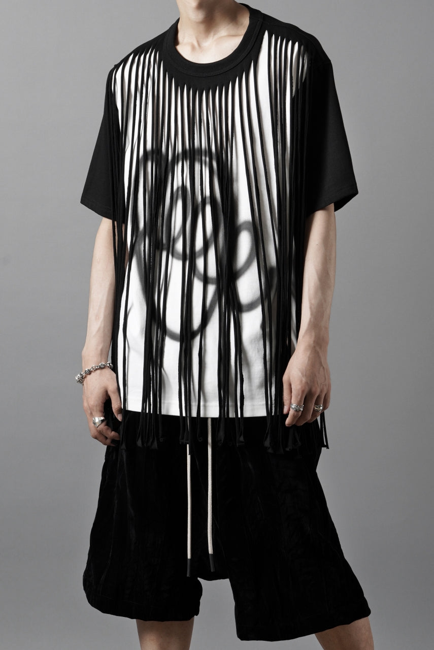 画像をギャラリービューアに読み込む, OBLADI TWO LAYER FRINGE CUT T SHIRT WITH AIRBRUSH PAINT (BLACK)