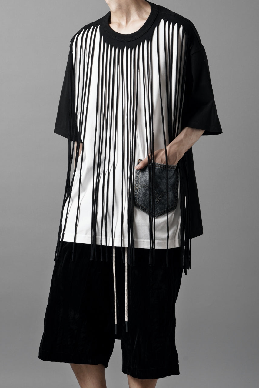 画像をギャラリービューアに読み込む, OBLADI TWO LAYER FRINGE CUT T SHIRT WITH JEANS POCKET (BLACK)