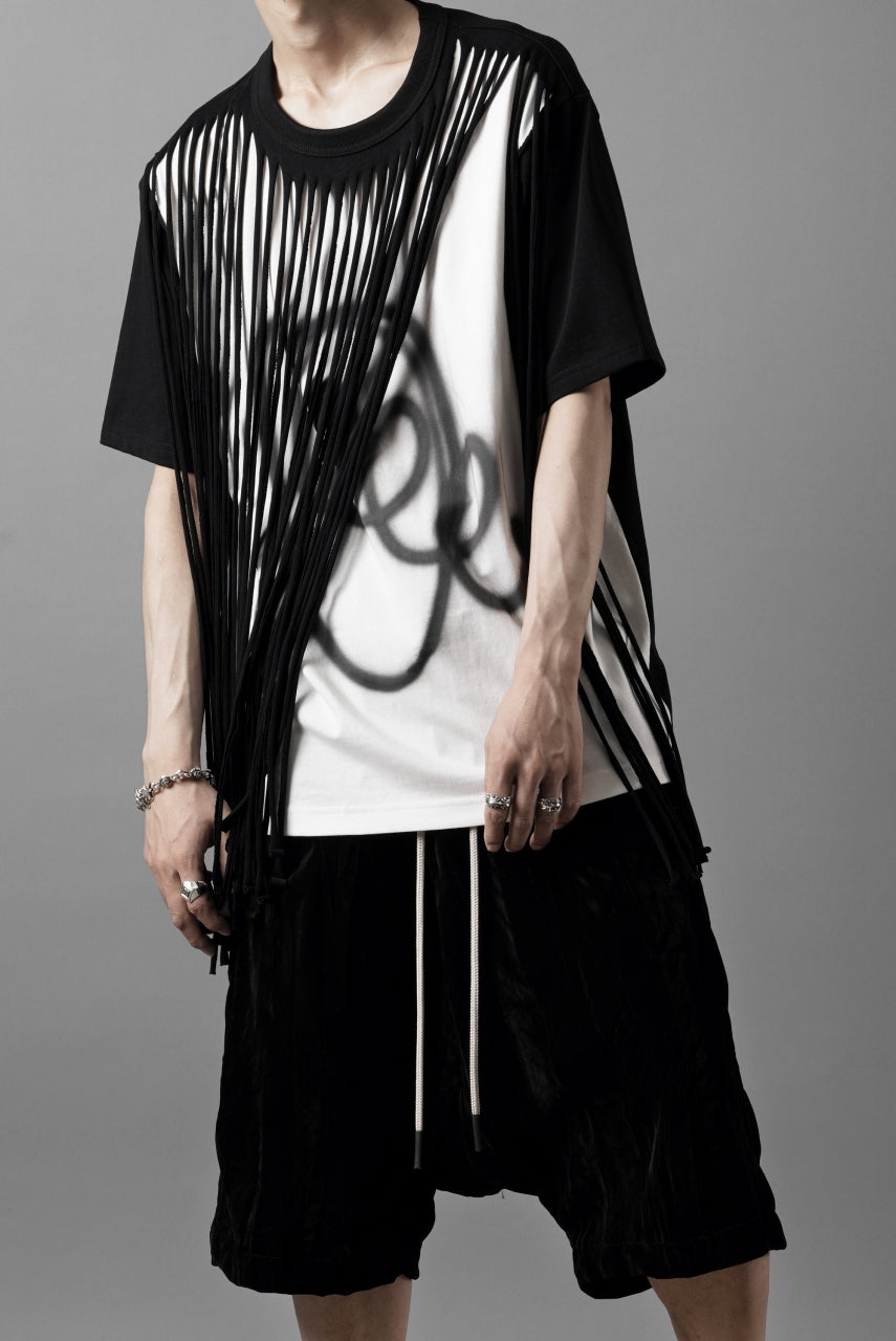 画像をギャラリービューアに読み込む, OBLADI TWO LAYER FRINGE CUT T SHIRT WITH AIRBRUSH PAINT (BLACK)