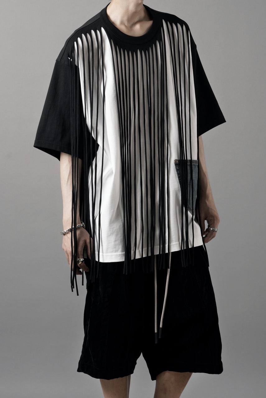 画像をギャラリービューアに読み込む, OBLADI TWO LAYER FRINGE CUT T SHIRT WITH JEANS POCKET (BLACK)