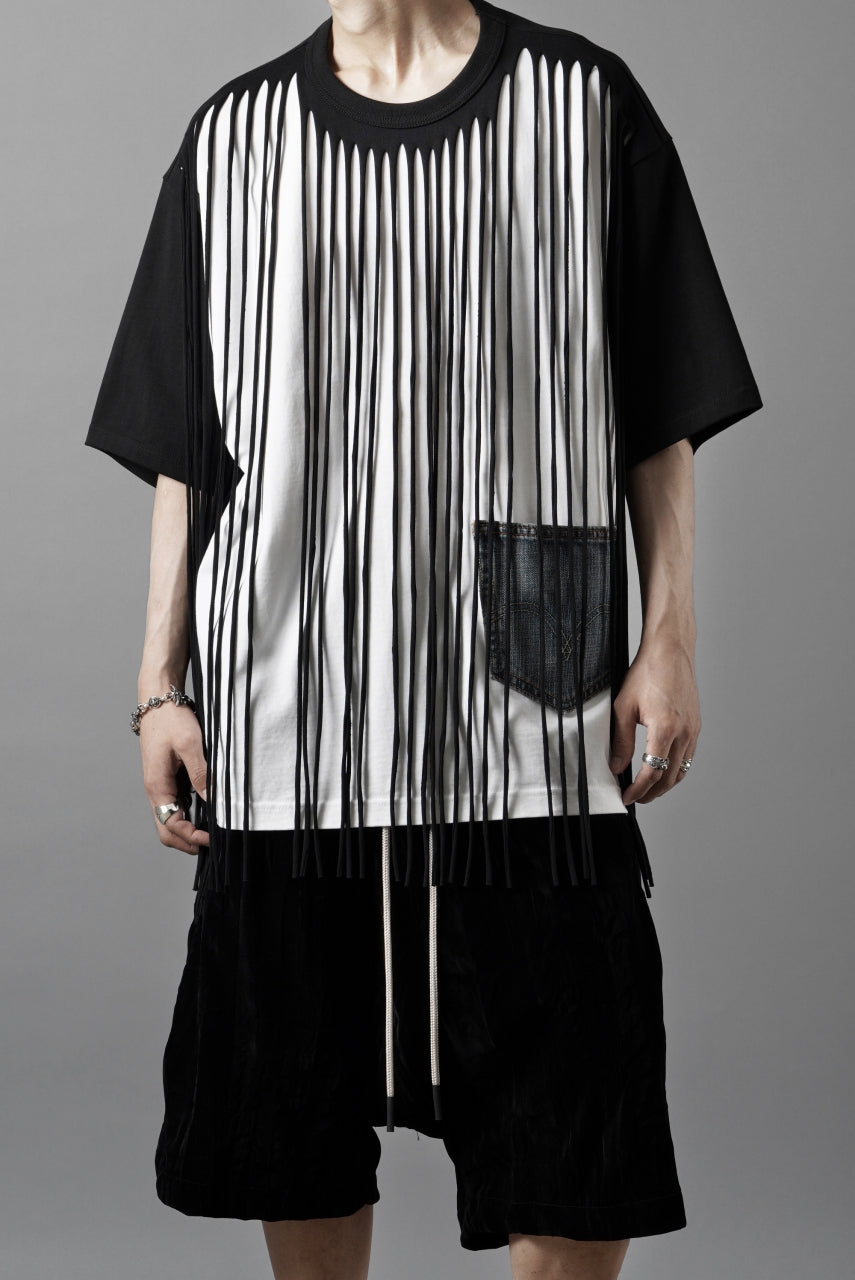 画像をギャラリービューアに読み込む, OBLADI TWO LAYER FRINGE CUT T SHIRT WITH JEANS POCKET (BLACK)