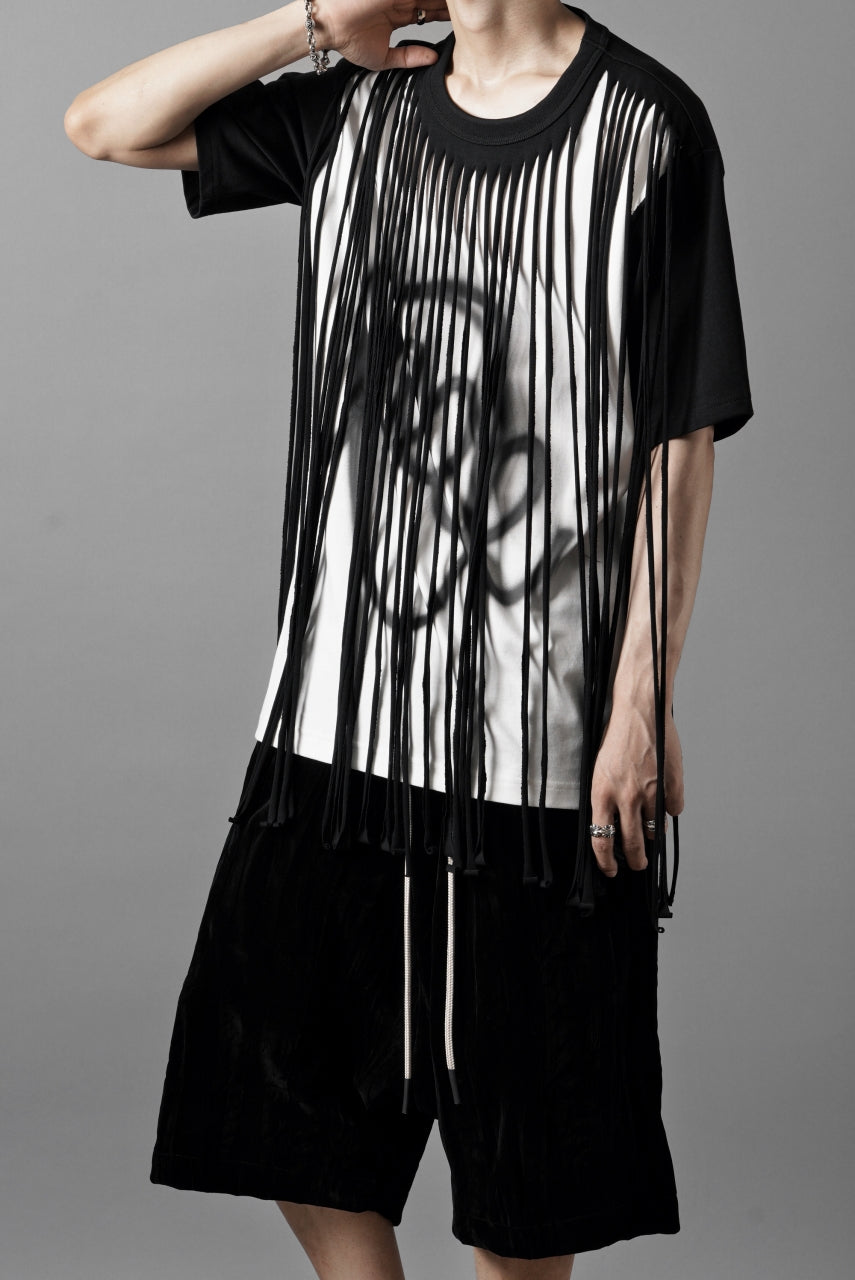 画像をギャラリービューアに読み込む, OBLADI TWO LAYER FRINGE CUT T SHIRT WITH AIRBRUSH PAINT (BLACK)