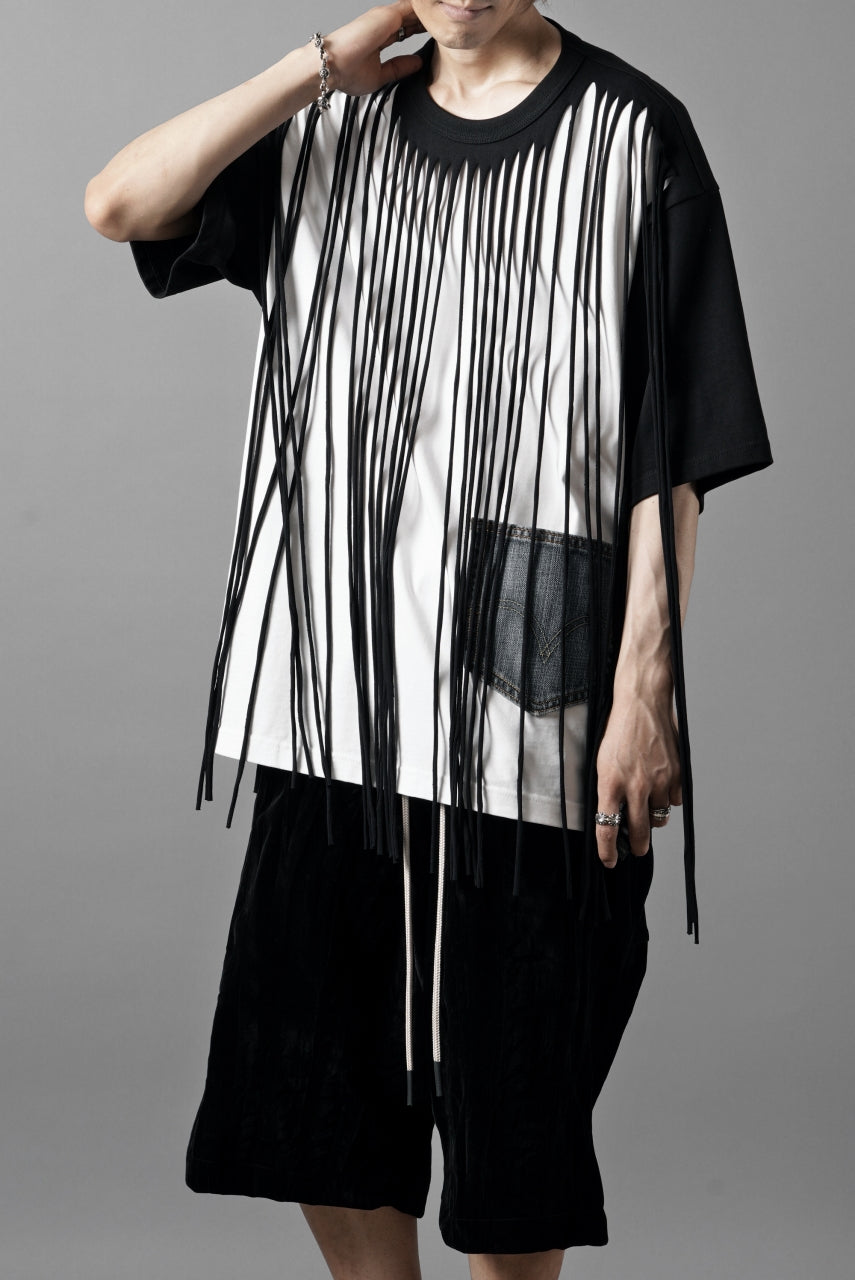 画像をギャラリービューアに読み込む, OBLADI TWO LAYER FRINGE CUT T SHIRT WITH JEANS POCKET (BLACK)