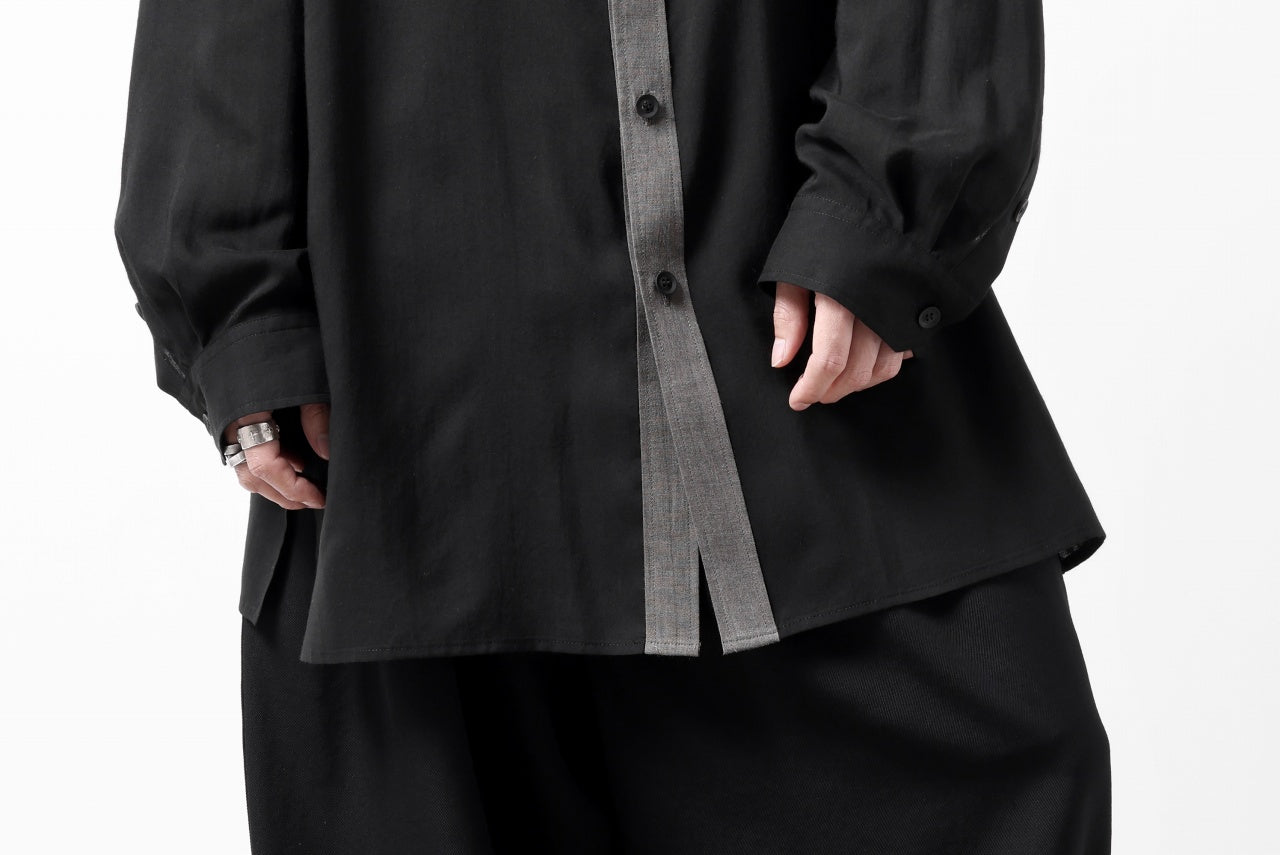 Y's for men SWITCHING COLLAR-PLACKET SHIRT / CELLULOSE LINEN (BLACK)