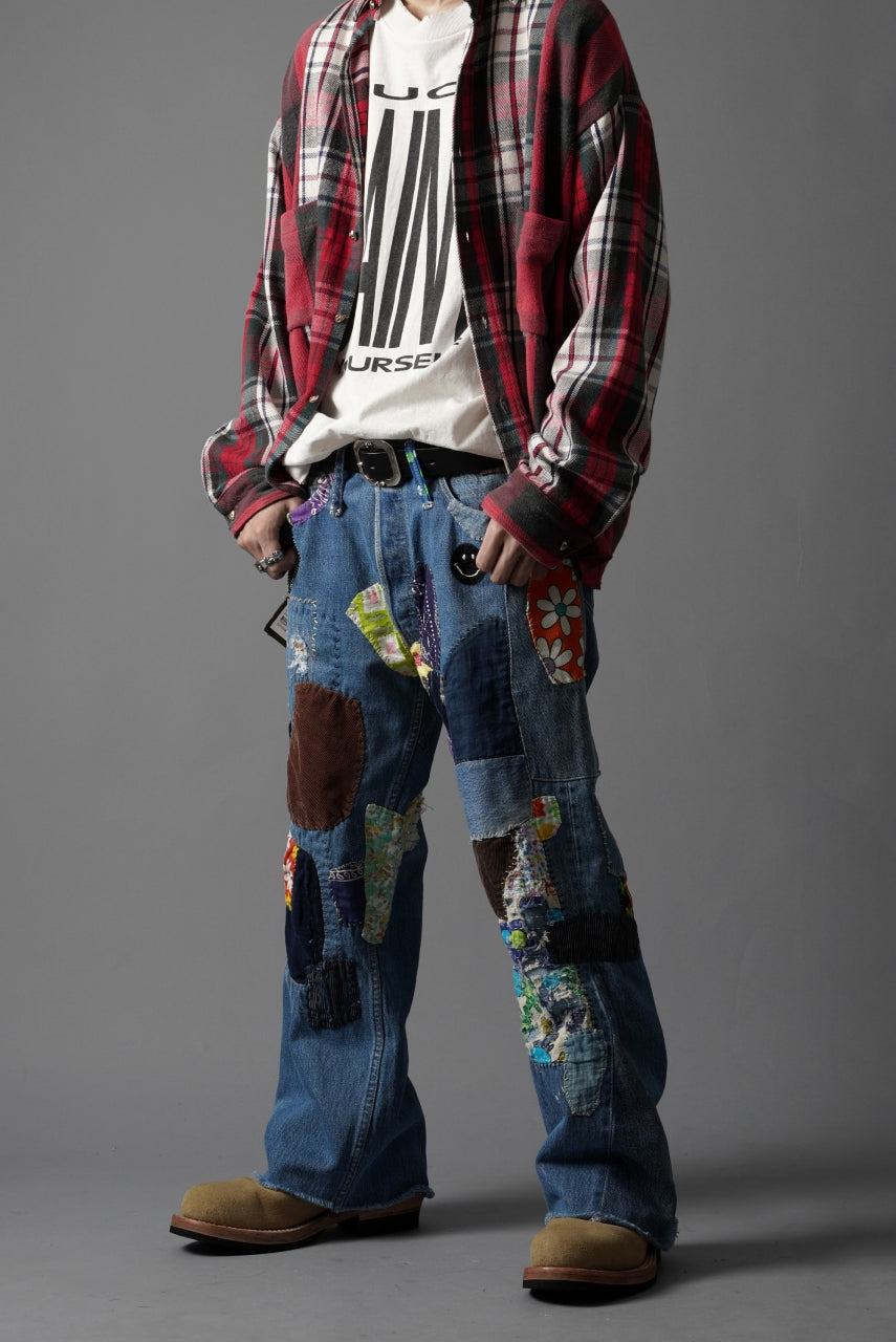 画像をギャラリービューアに読み込む, READYMADE HIPPIE DENIM PANTS / VINTAGE REMAKE + ART CRAFT (BLUE)