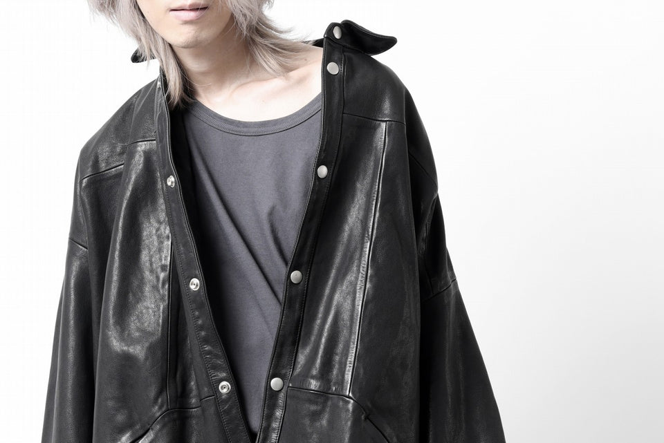 画像をギャラリービューアに読み込む, A.F ARTEFACT SNAPPED COCOON SHIRT-JACKET / SOFT GOAT LEATHER (BLACK)