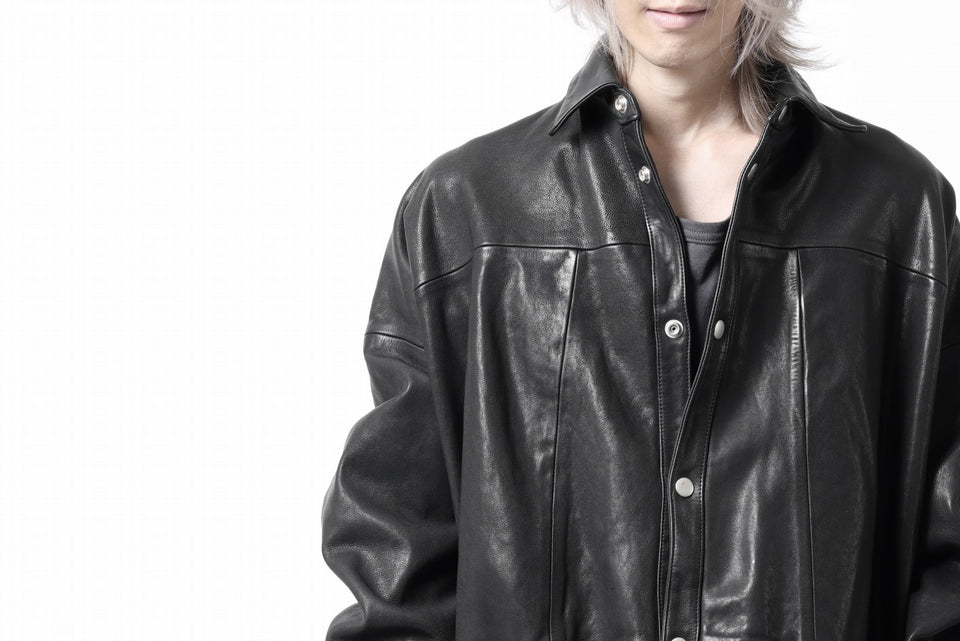 画像をギャラリービューアに読み込む, A.F ARTEFACT SNAPPED COCOON SHIRT-JACKET / SOFT GOAT LEATHER (BLACK)