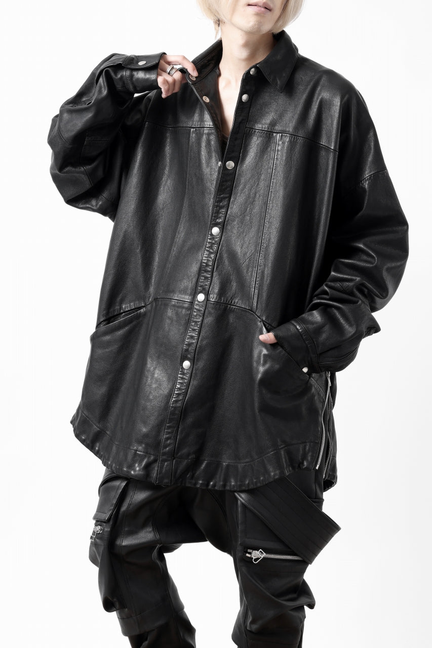 画像をギャラリービューアに読み込む, A.F ARTEFACT SNAPPED COCOON SHIRT-JACKET / SOFT GOAT LEATHER (BLACK)