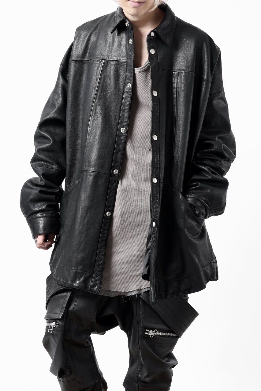 画像をギャラリービューアに読み込む, A.F ARTEFACT SNAPPED COCOON SHIRT-JACKET / SOFT GOAT LEATHER (BLACK)