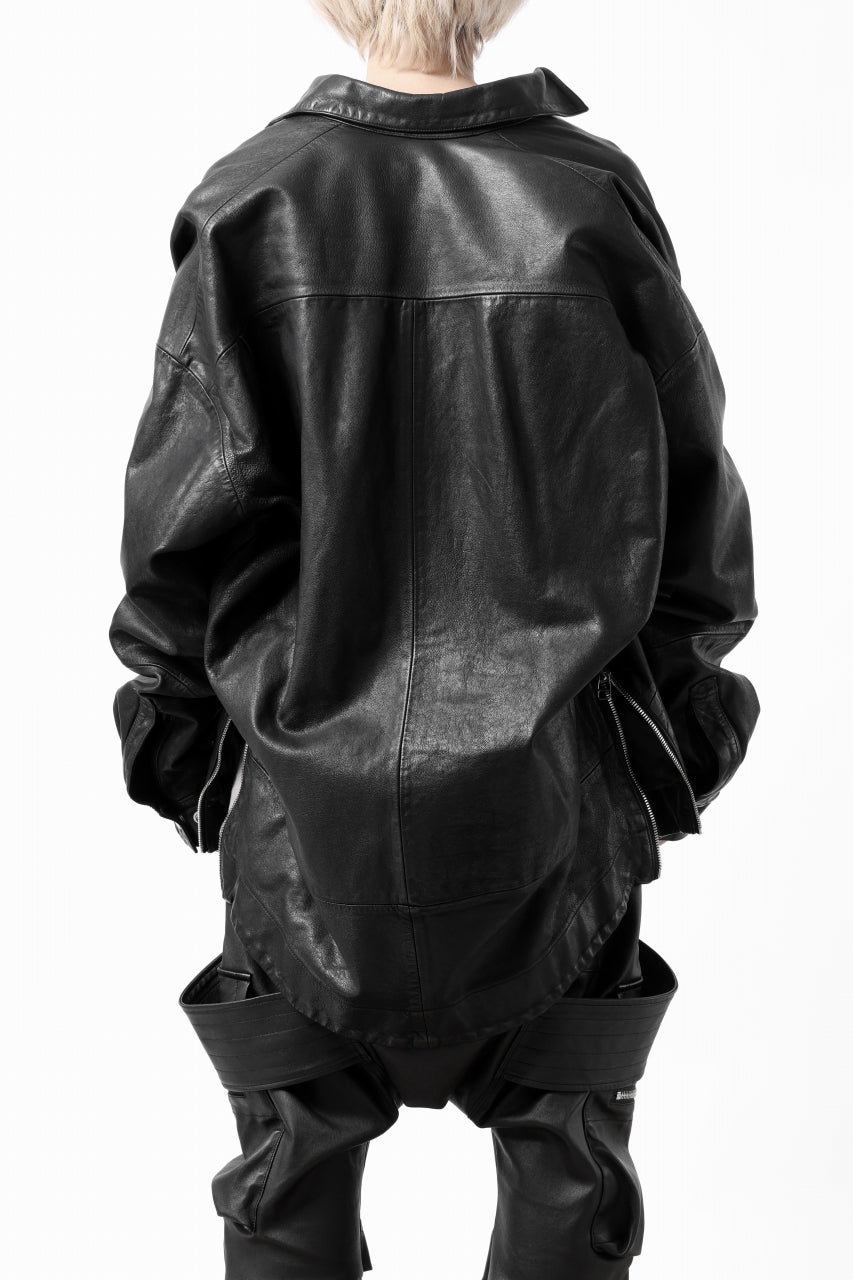 画像をギャラリービューアに読み込む, A.F ARTEFACT SNAPPED COCOON SHIRT-JACKET / SOFT GOAT LEATHER (BLACK)