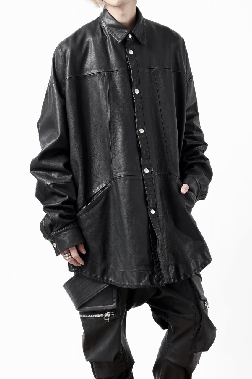 画像をギャラリービューアに読み込む, A.F ARTEFACT SNAPPED COCOON SHIRT-JACKET / SOFT GOAT LEATHER (BLACK)