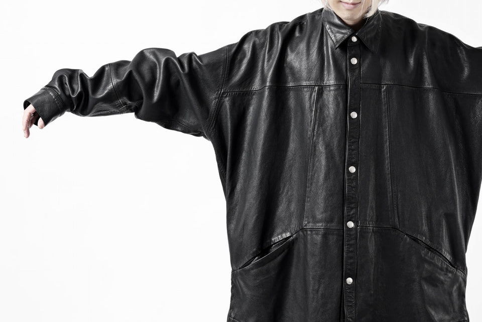 画像をギャラリービューアに読み込む, A.F ARTEFACT SNAPPED COCOON SHIRT-JACKET / SOFT GOAT LEATHER (BLACK)