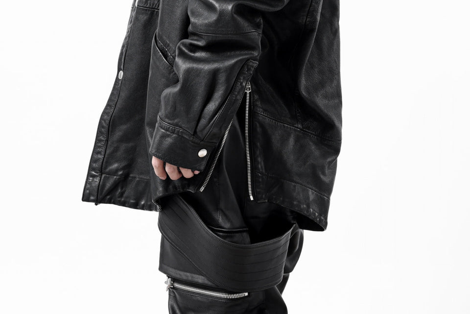 画像をギャラリービューアに読み込む, A.F ARTEFACT SNAPPED COCOON SHIRT-JACKET / SOFT GOAT LEATHER (BLACK)
