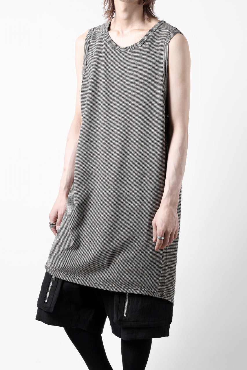 画像をギャラリービューアに読み込む, A.F ARTEFACT LOOSEY LONG TANK TOP / MICRO STRIPE JERSEY (BLACK x IVORY)