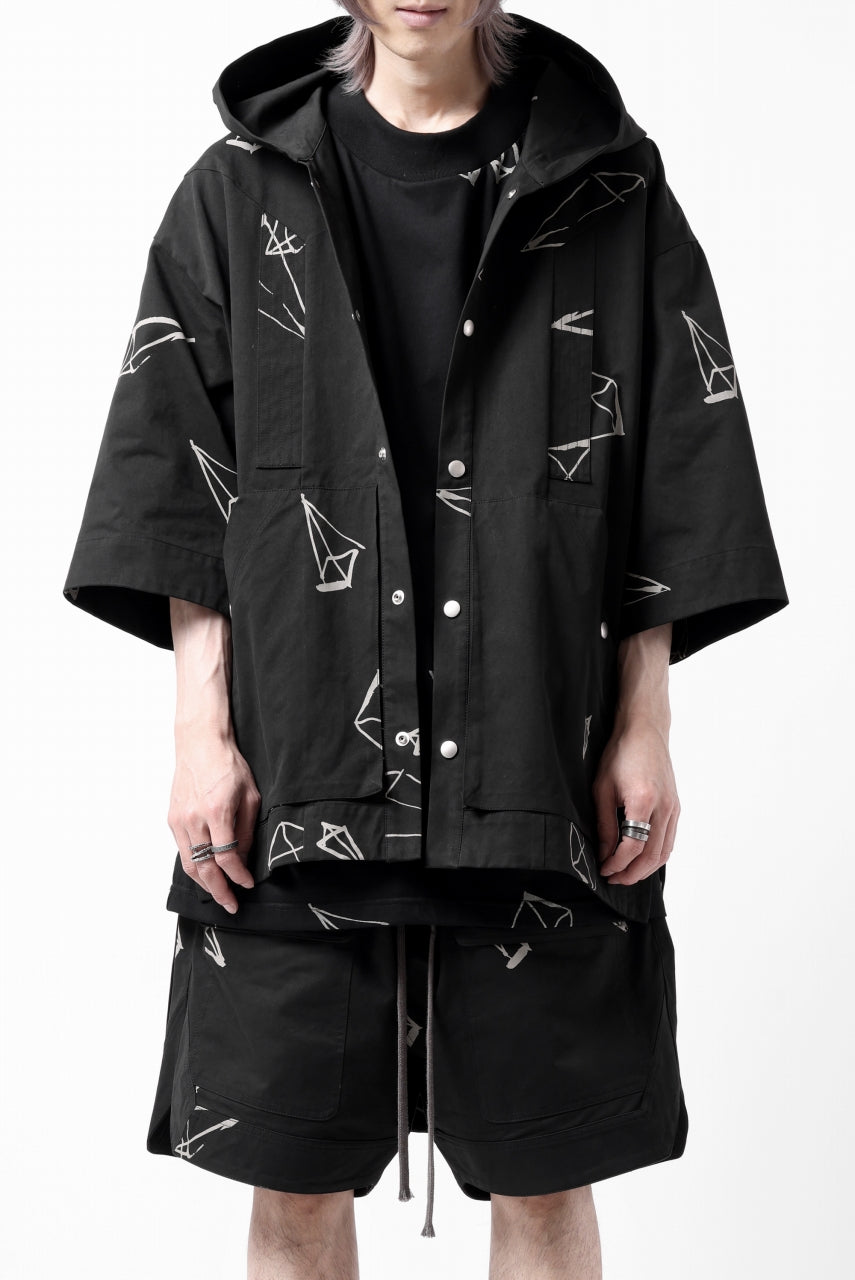 画像をギャラリービューアに読み込む, A.F ARTEFACT PYRA PATTERN PRINT H/S HOODIE SHIRT (BLACK)