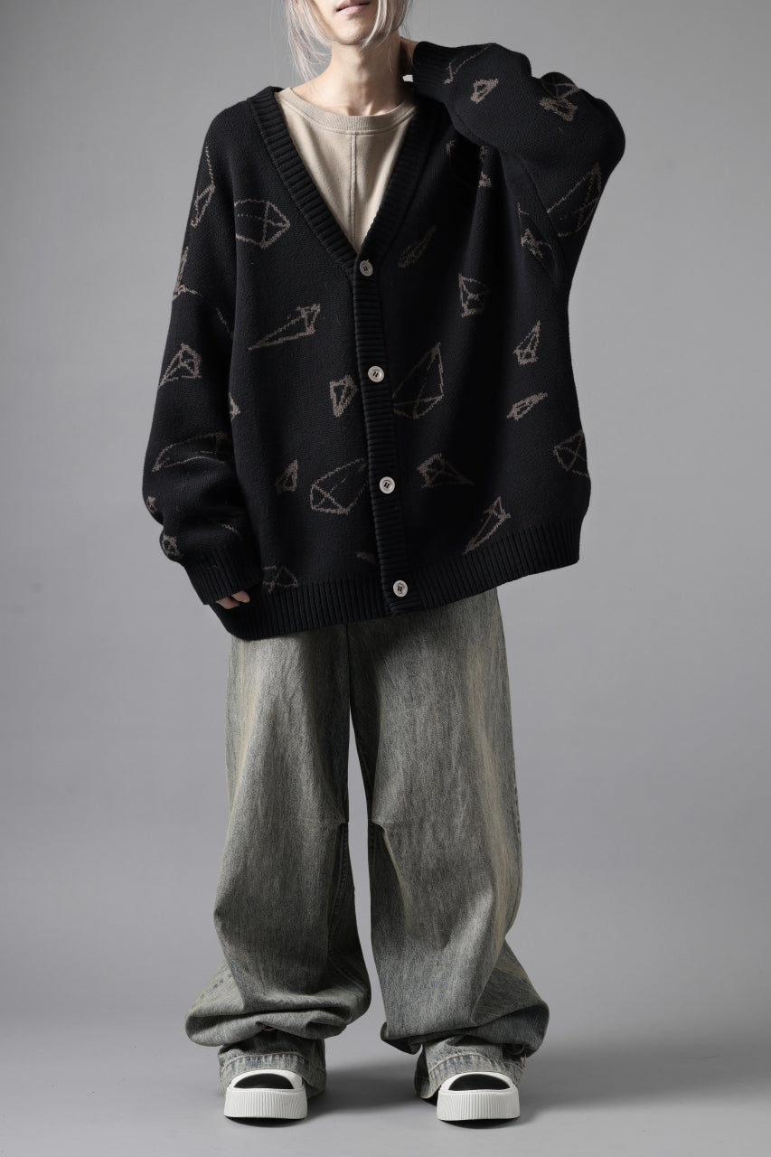 画像をギャラリービューアに読み込む, A.F ARTEFACT PYRA PATTERN COTTON KNIT CARDIGAN (BLACK x BROWN)