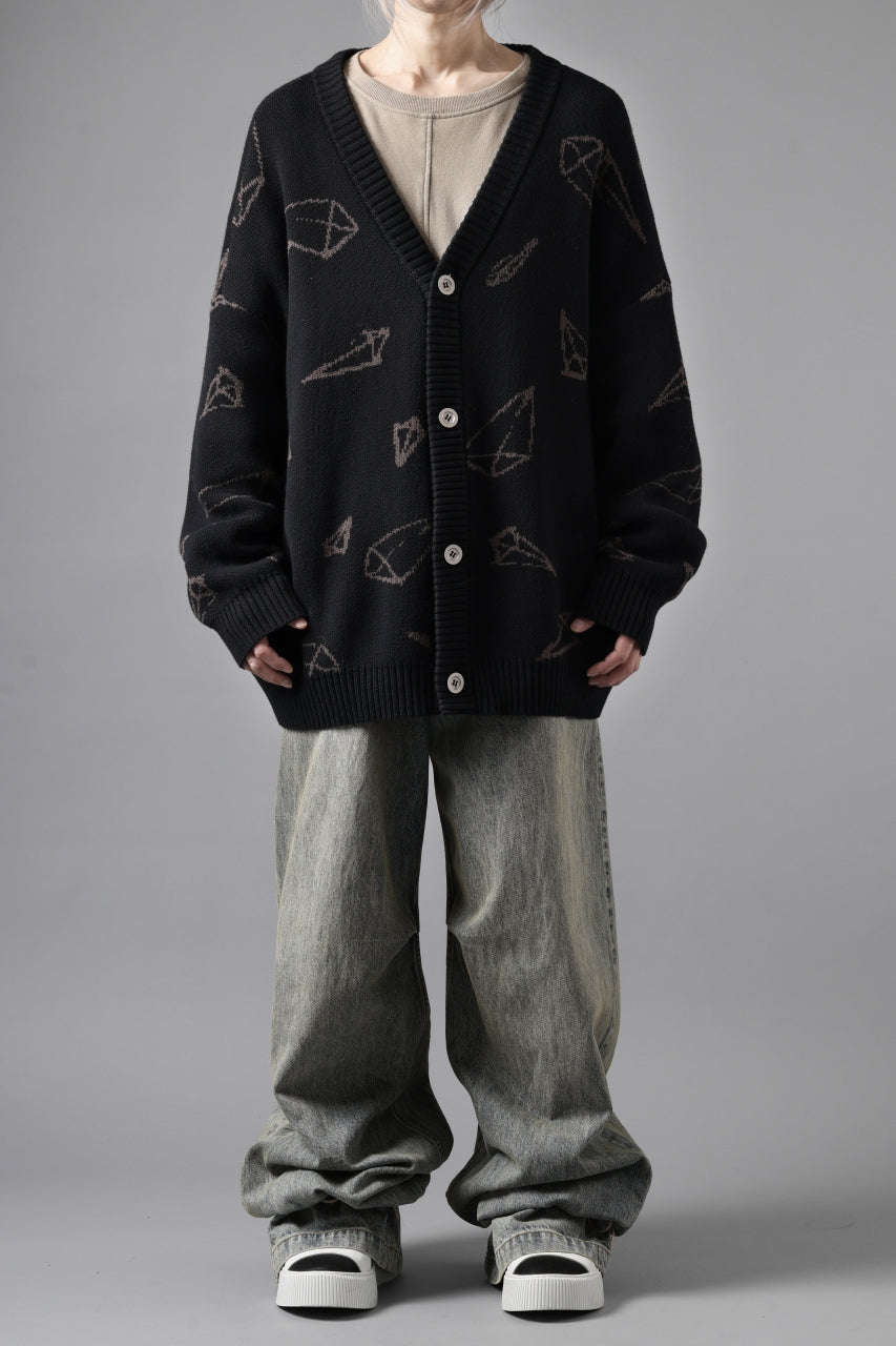 画像をギャラリービューアに読み込む, A.F ARTEFACT PYRA PATTERN COTTON KNIT CARDIGAN (BLACK x BROWN)