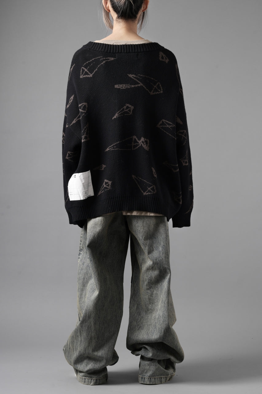 画像をギャラリービューアに読み込む, A.F ARTEFACT PYRA PATTERN COTTON KNIT CARDIGAN (BLACK x BROWN)