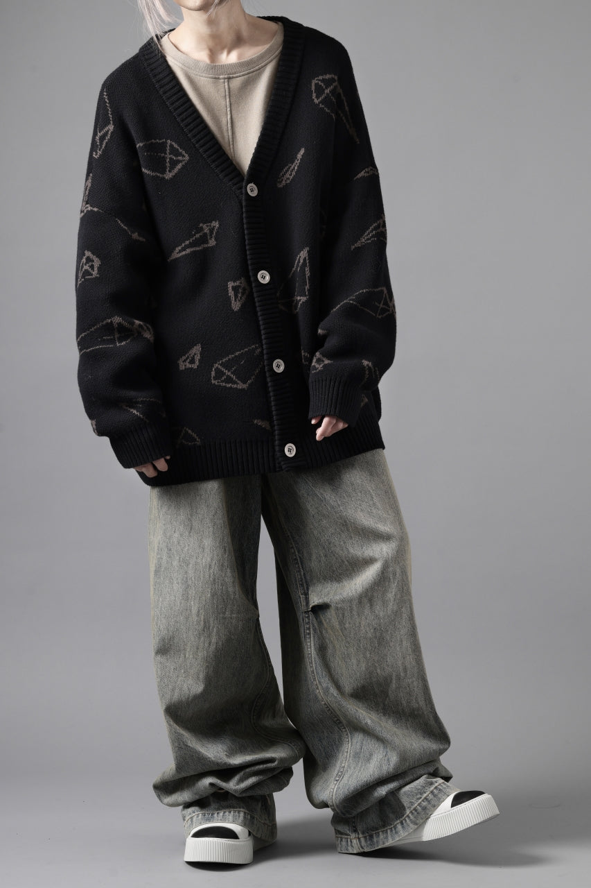 画像をギャラリービューアに読み込む, A.F ARTEFACT PYRA PATTERN COTTON KNIT CARDIGAN (BLACK x BROWN)
