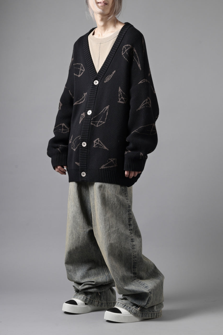 画像をギャラリービューアに読み込む, A.F ARTEFACT PYRA PATTERN COTTON KNIT CARDIGAN (BLACK x BROWN)