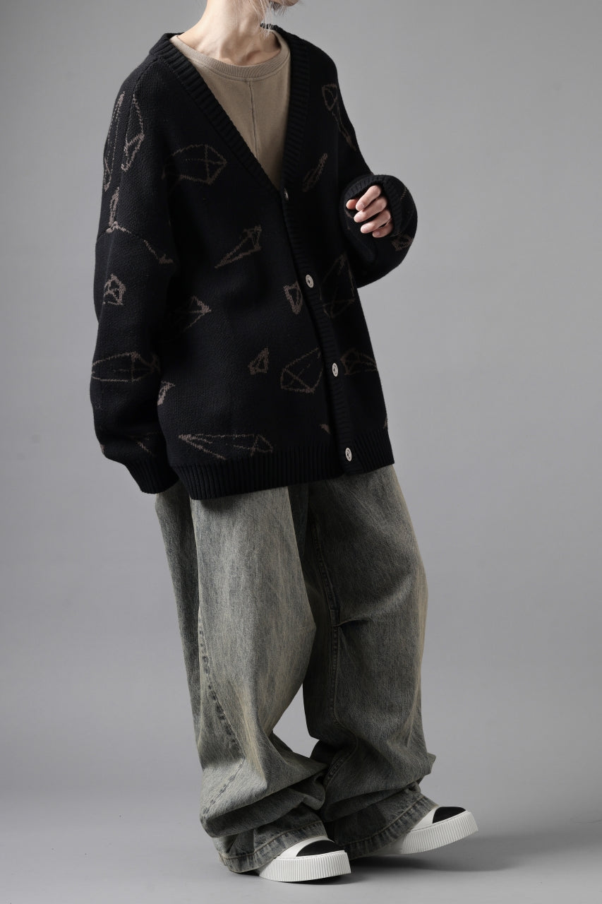 画像をギャラリービューアに読み込む, A.F ARTEFACT PYRA PATTERN COTTON KNIT CARDIGAN (BLACK x BROWN)