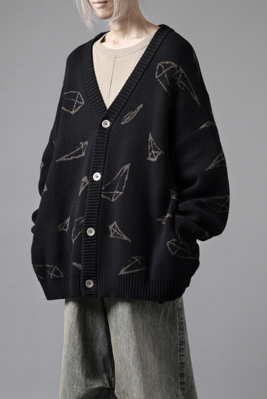 画像をギャラリービューアに読み込む, A.F ARTEFACT PYRA PATTERN COTTON KNIT CARDIGAN (BLACK x BROWN)