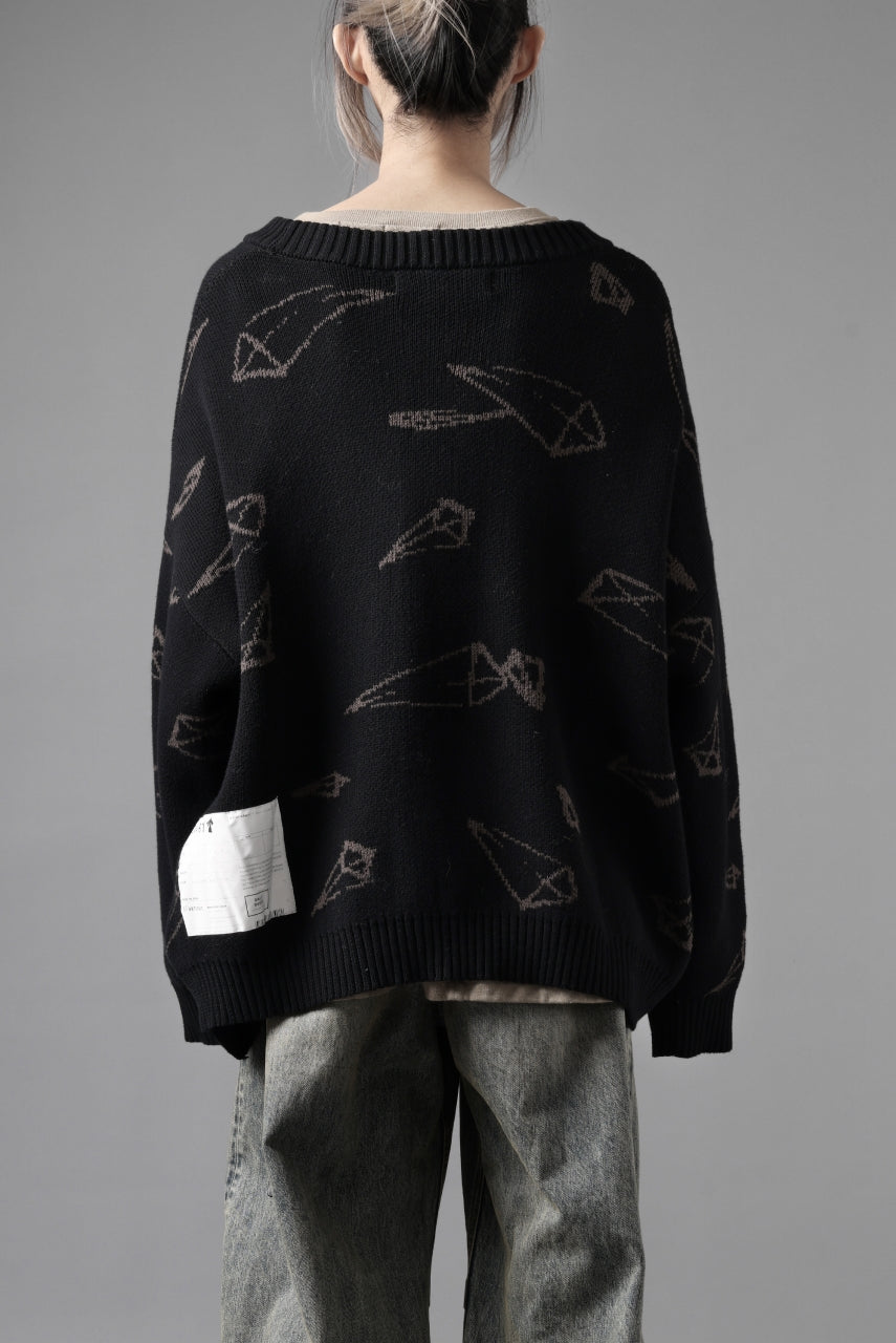 画像をギャラリービューアに読み込む, A.F ARTEFACT PYRA PATTERN COTTON KNIT CARDIGAN (BLACK x BROWN)
