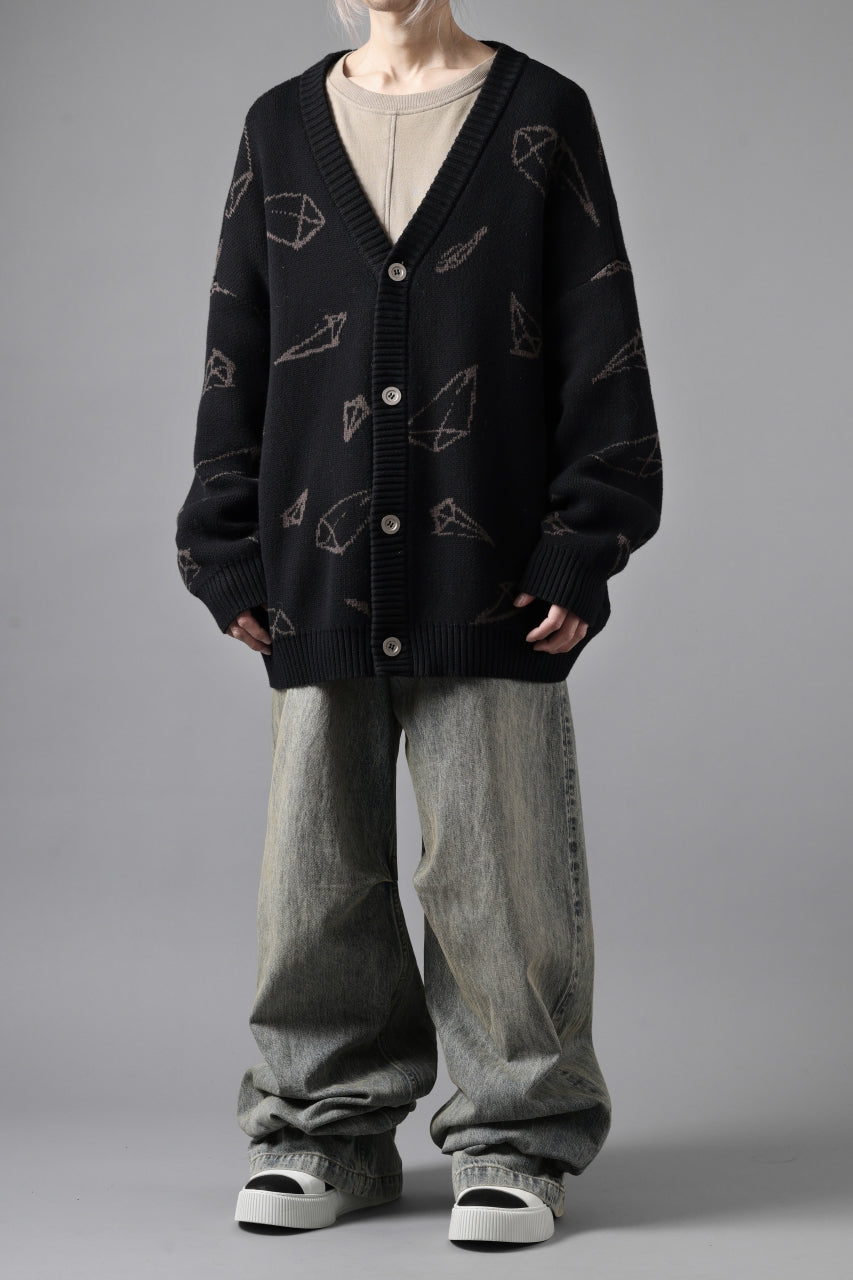 画像をギャラリービューアに読み込む, A.F ARTEFACT PYRA PATTERN COTTON KNIT CARDIGAN (BLACK x BROWN)