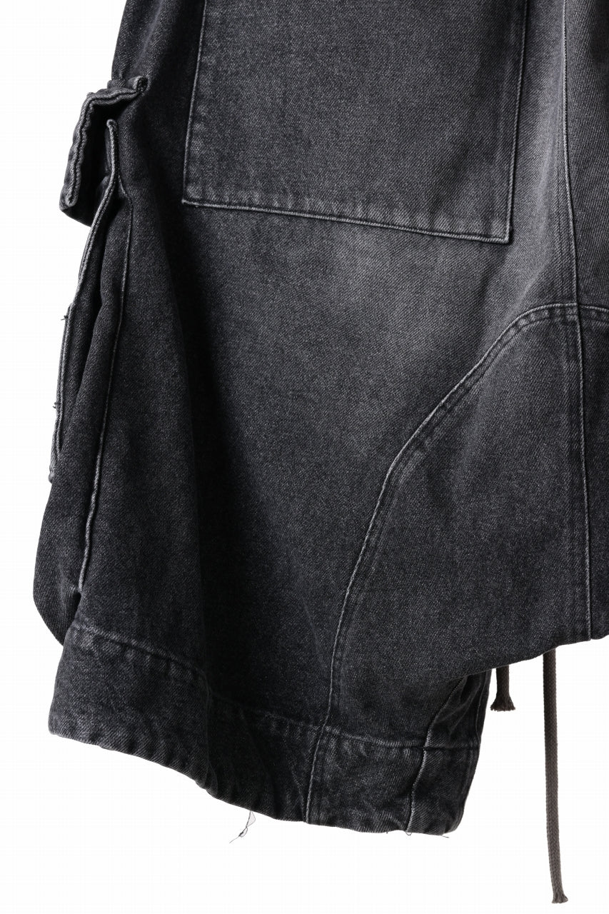 画像をギャラリービューアに読み込む, A.F ARTEFACT LOWCROTCH MILITARY WIDE SHORTS / FADED AGING DENIM (BLACK)