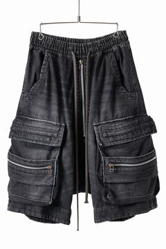 画像をギャラリービューアに読み込む, A.F ARTEFACT LOWCROTCH MILITARY WIDE SHORTS / FADED AGING DENIM (BLACK)