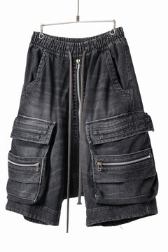 Load image into Gallery viewer, A.F ARTEFACT LOWCROTCH MILITARY WIDE SHORTS / FADED AGEING DENIM (BLACK)