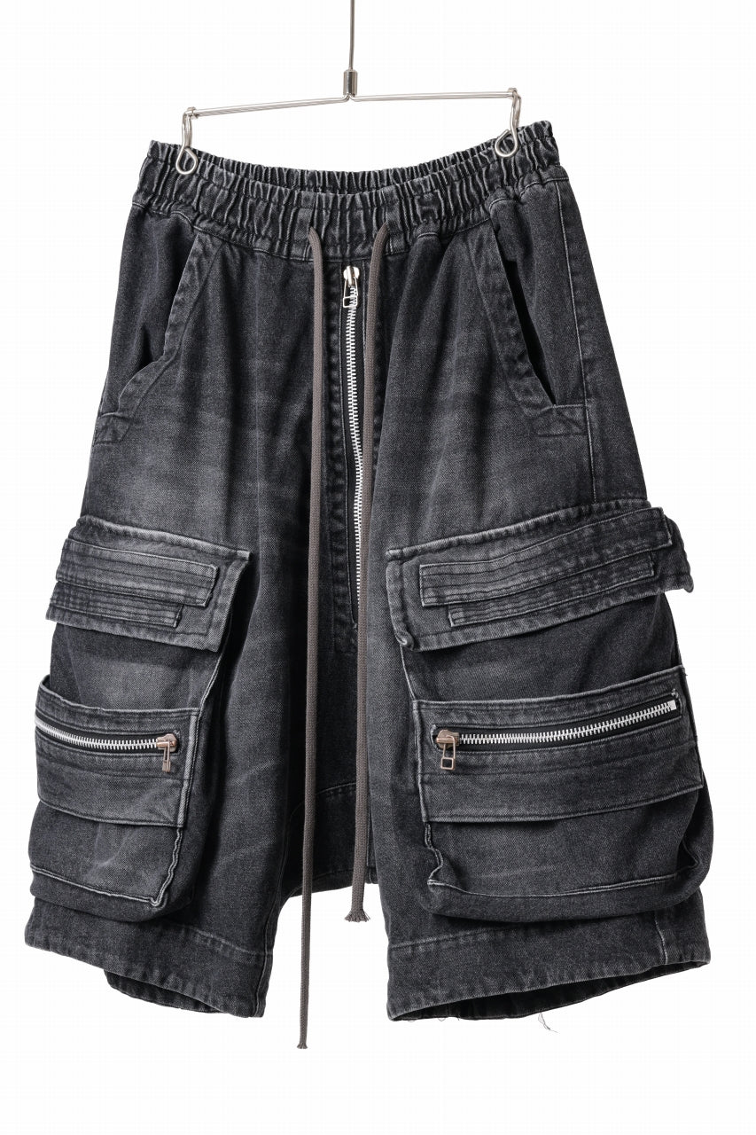 画像をギャラリービューアに読み込む, A.F ARTEFACT LOWCROTCH MILITARY WIDE SHORTS / FADED AGING DENIM (BLACK)