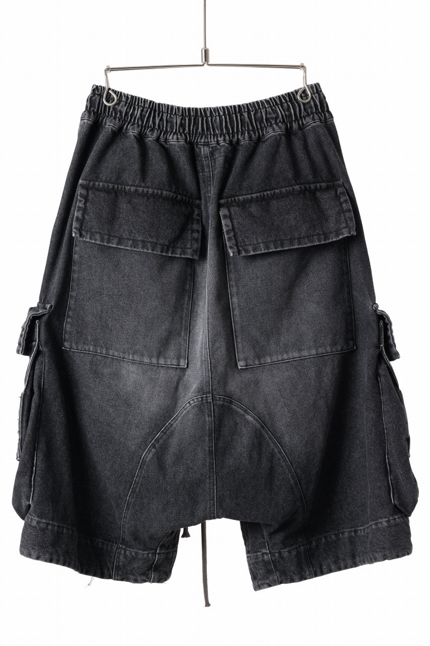 画像をギャラリービューアに読み込む, A.F ARTEFACT LOWCROTCH MILITARY WIDE SHORTS / FADED AGING DENIM (BLACK)
