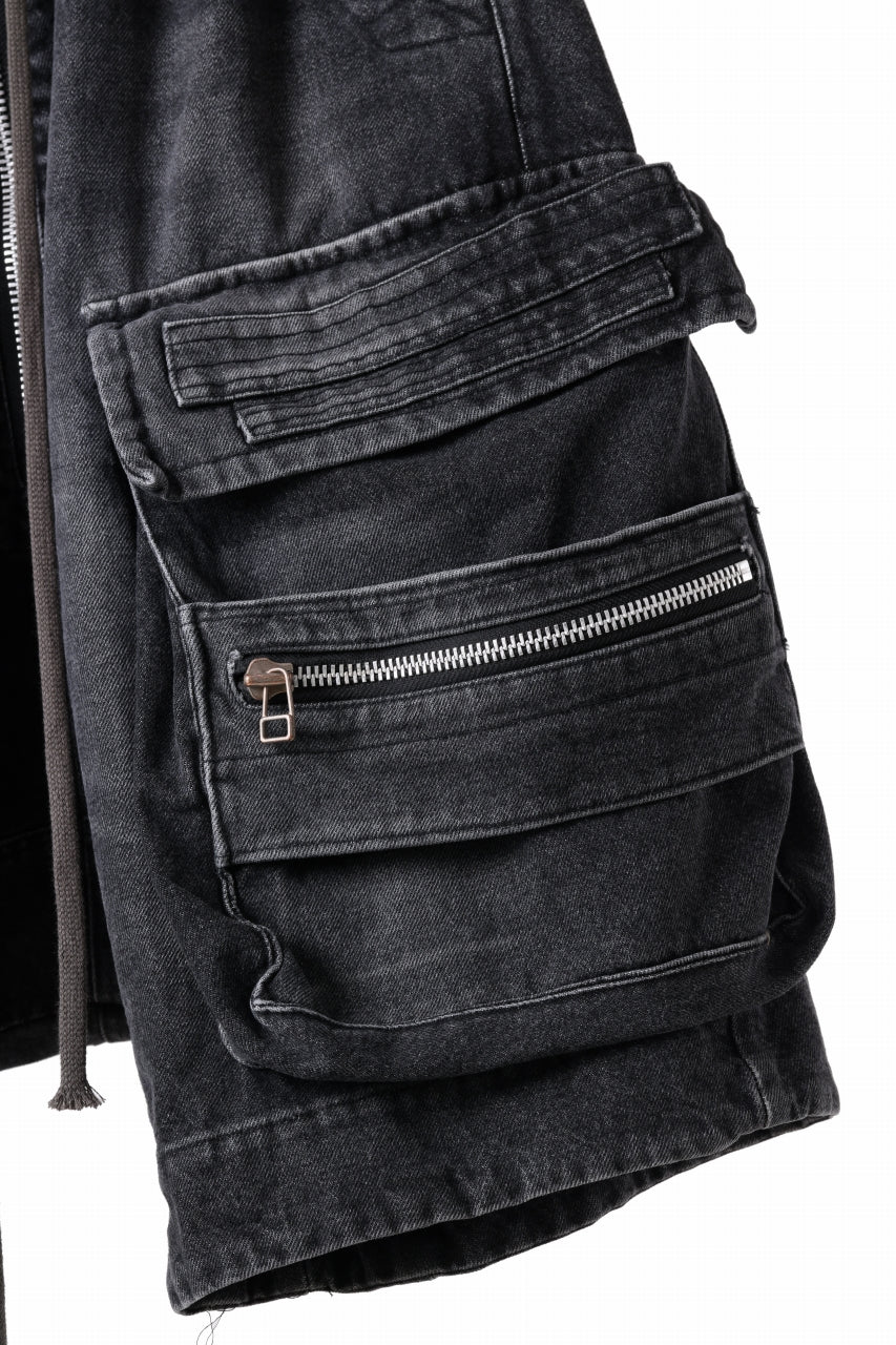 画像をギャラリービューアに読み込む, A.F ARTEFACT LOWCROTCH MILITARY WIDE SHORTS / FADED AGING DENIM (BLACK)