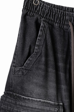 Load image into Gallery viewer, A.F ARTEFACT LOWCROTCH MILITARY WIDE SHORTS / FADED AGEING DENIM (BLACK)