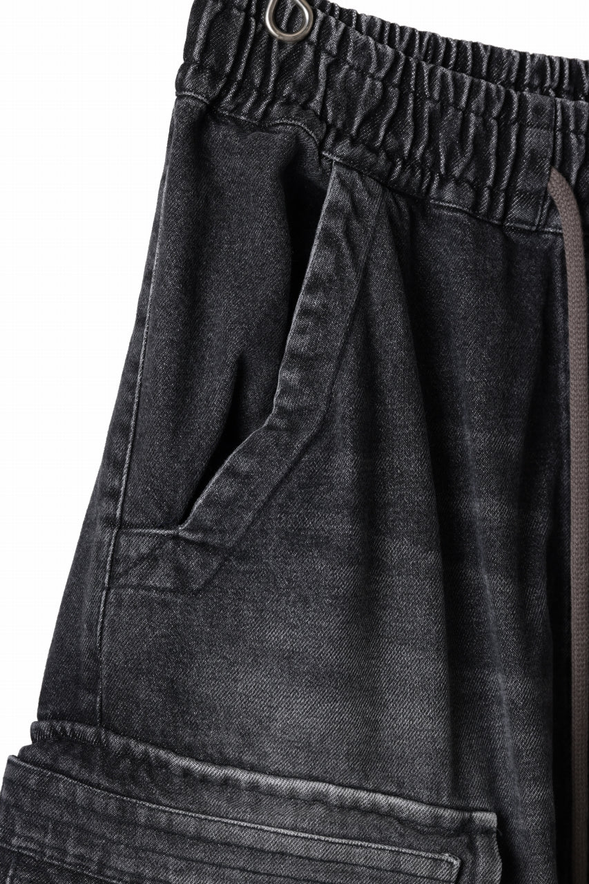 画像をギャラリービューアに読み込む, A.F ARTEFACT LOWCROTCH MILITARY WIDE SHORTS / FADED AGING DENIM (BLACK)