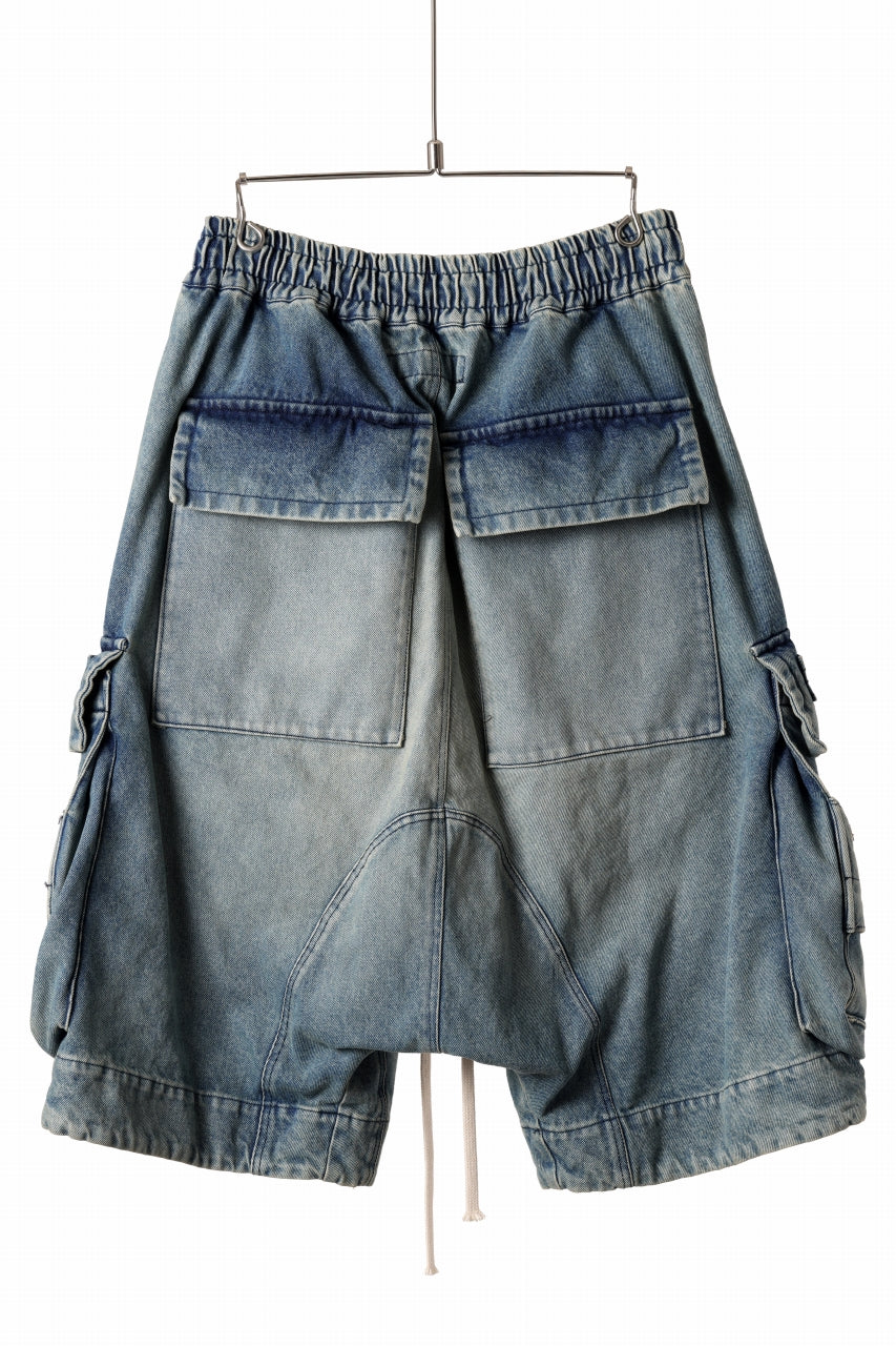 画像をギャラリービューアに読み込む, A.F ARTEFACT LOWCROTCH MILITARY WIDE SHORTS / FADED AGEING DENIM (BLUE)