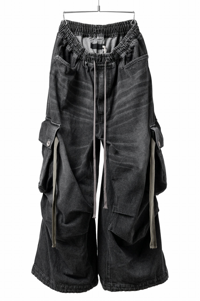 画像をギャラリービューアに読み込む, A.F ARTEFACT EXTREME WIDE CARGO PANTS / FADED AGING DENIM (VINTAGE BLACK)