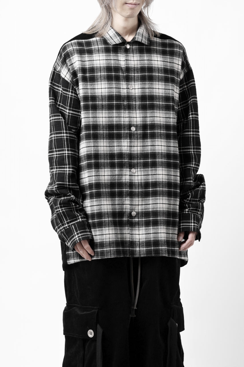 画像をギャラリービューアに読み込む, A.F ARTEFACT SNAPPED OVER SHIRT / CHECK x CORDUROY COMBI (BLACK)