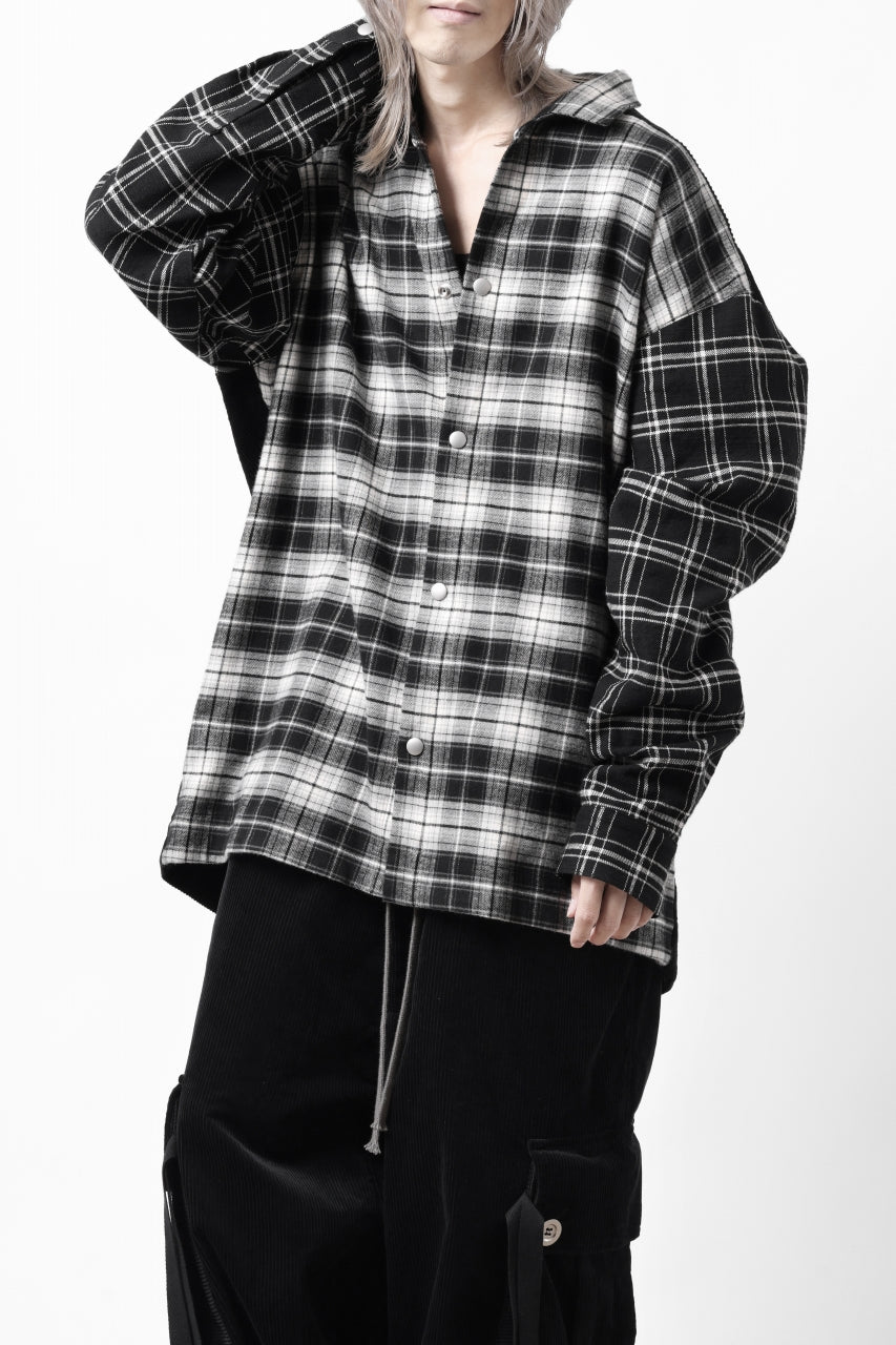 画像をギャラリービューアに読み込む, A.F ARTEFACT SNAPPED OVER SHIRT / CHECK x CORDUROY COMBI (BLACK)