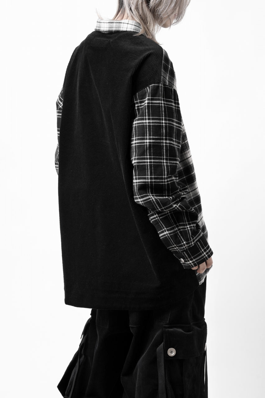 画像をギャラリービューアに読み込む, A.F ARTEFACT SNAPPED OVER SHIRT / CHECK x CORDUROY COMBI (BLACK)