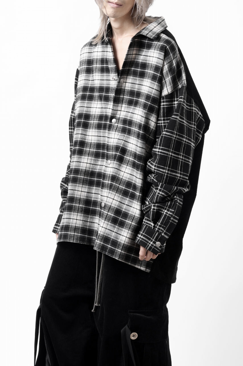 画像をギャラリービューアに読み込む, A.F ARTEFACT SNAPPED OVER SHIRT / CHECK x CORDUROY COMBI (BLACK)