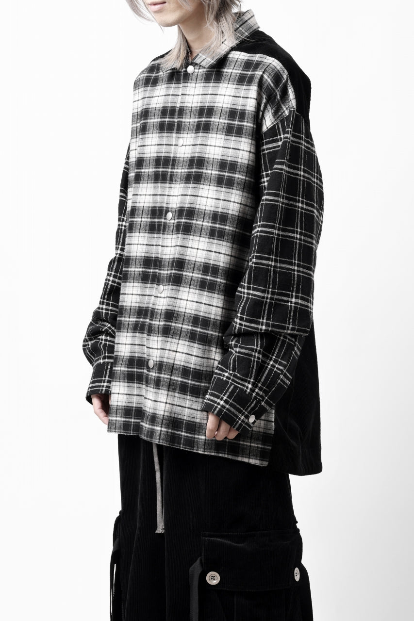画像をギャラリービューアに読み込む, A.F ARTEFACT SNAPPED OVER SHIRT / CHECK x CORDUROY COMBI (BLACK)