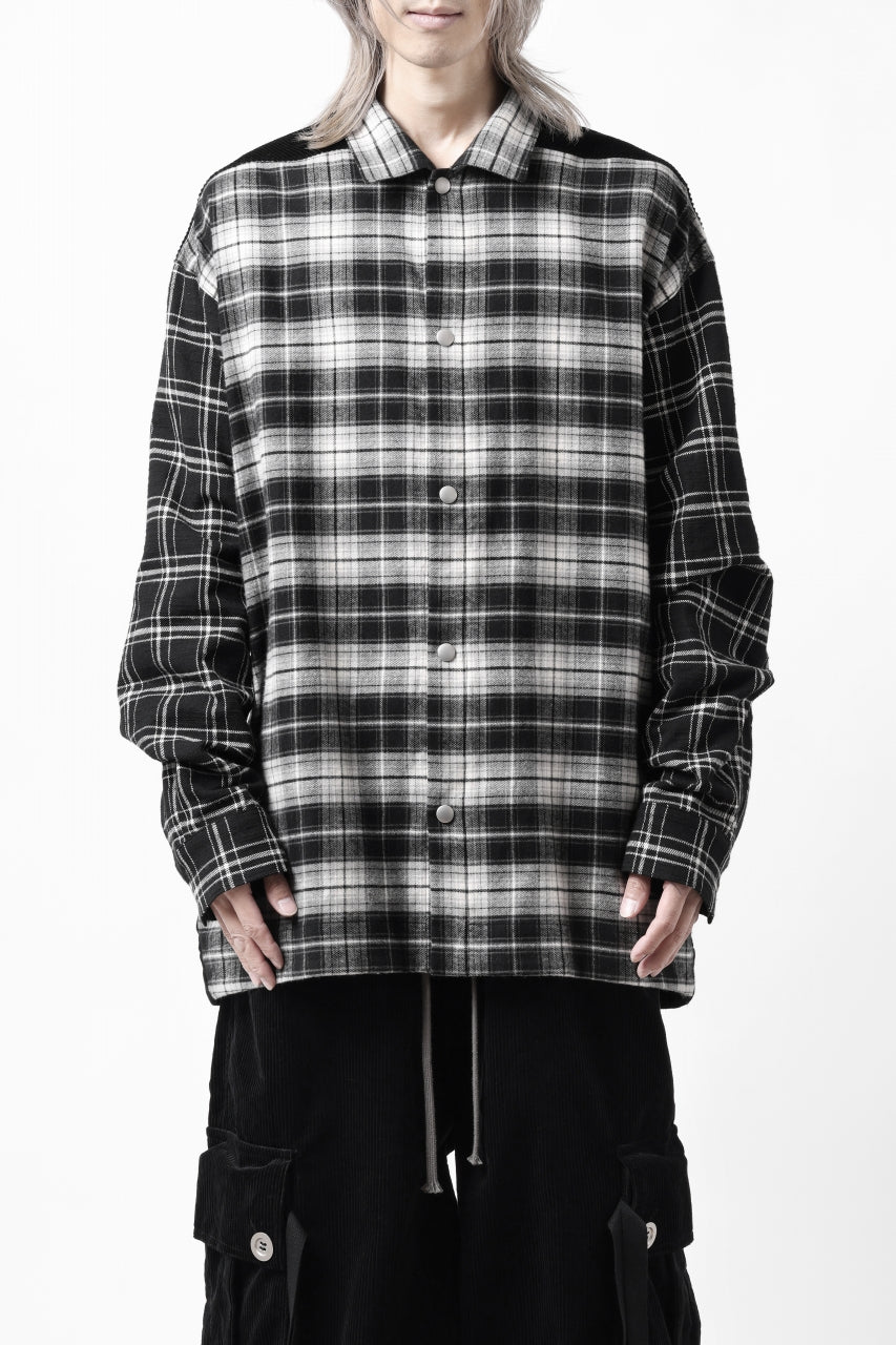 画像をギャラリービューアに読み込む, A.F ARTEFACT SNAPPED OVER SHIRT / CHECK x CORDUROY COMBI (BLACK)