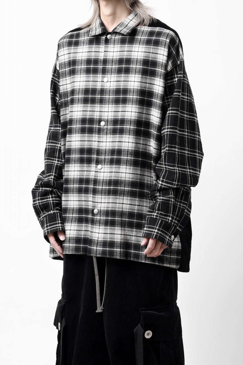画像をギャラリービューアに読み込む, A.F ARTEFACT SNAPPED OVER SHIRT / CHECK x CORDUROY COMBI (BLACK)