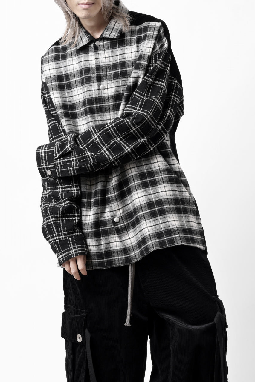 画像をギャラリービューアに読み込む, A.F ARTEFACT SNAPPED OVER SHIRT / CHECK x CORDUROY COMBI (BLACK)