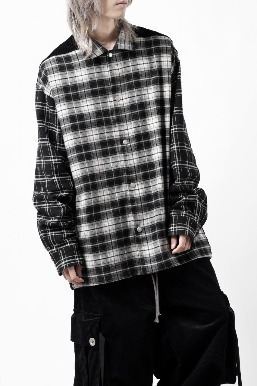 画像をギャラリービューアに読み込む, A.F ARTEFACT SNAPPED OVER SHIRT / CHECK x CORDUROY COMBI (BLACK)